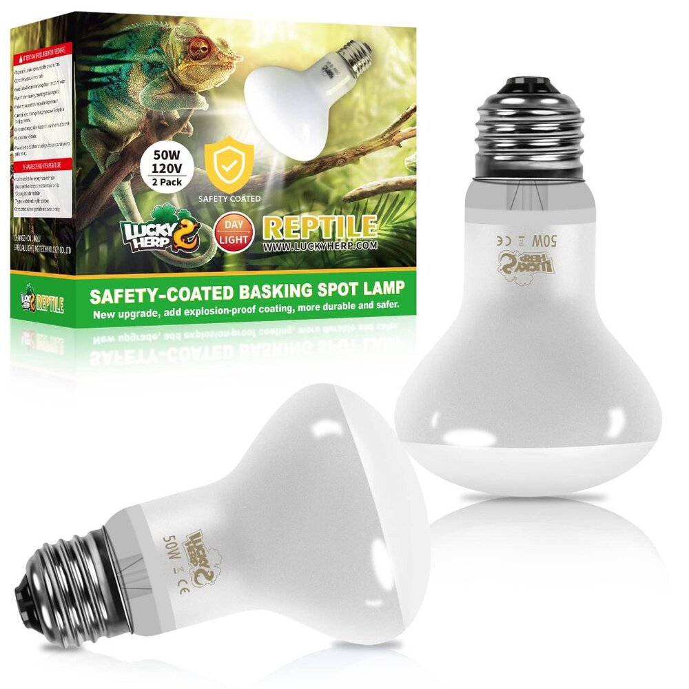 LUCKY HERP New Upgrade 50W Reptile Heat Lamp Bulb (3rd Gen, Safer) (2 Pack)